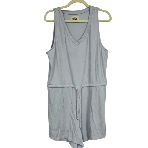 Madewell Grey Sleeveless Casual Romper Womens L Cinch Waist Summer Beachy - Image 2