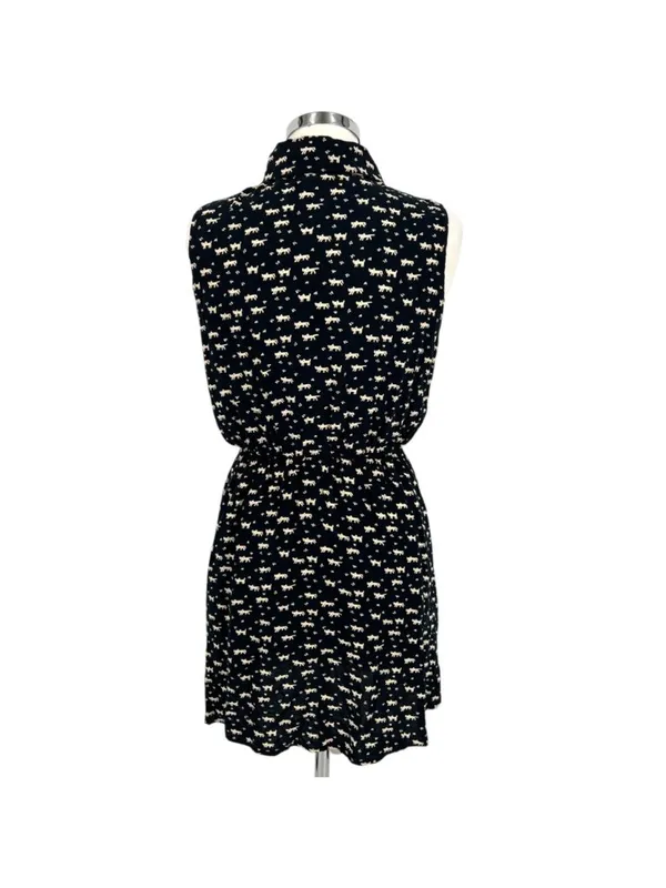 Favolook Cat Print Sleeveless Collared Shirt Dress Black Size Medium Mod Preppy - Image 8