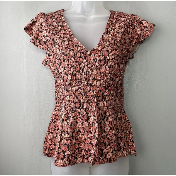 Japna Smocked Peplum Top Size Medium Floral Boho Romantic Forest Fairy Peasant - Image 2