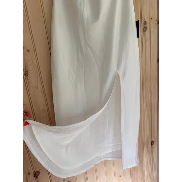 Lulus Beyond Classy White Satin Halter Midi Dress Engagement Party Elegant Large - Image 4