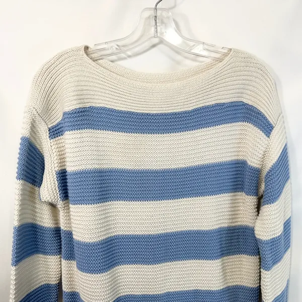 Lauren Ralph Lauren XL Sweater Blue White Striped Nautical Cotton Boat Neck 1354 - Image 3