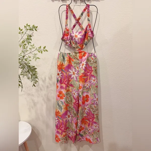 ASTR Marise Wide Leg Jumpsuit in Orange Purple Multi Size Small NWT - Image 3