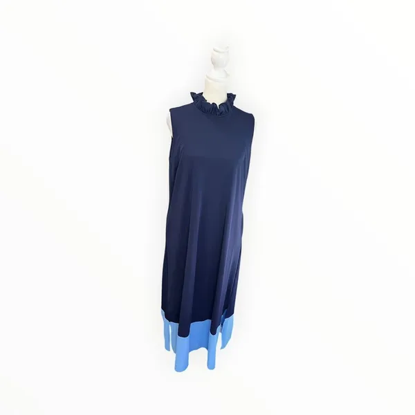 Jude Connally Navy Blue Colorblock Ruffle Neck Maxi Dress S - Image 2
