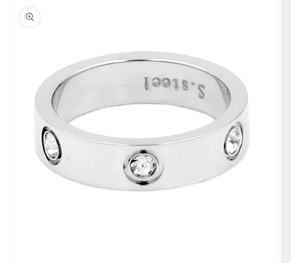 Stone Embellished Stainless Steel Band Ring - Image 2