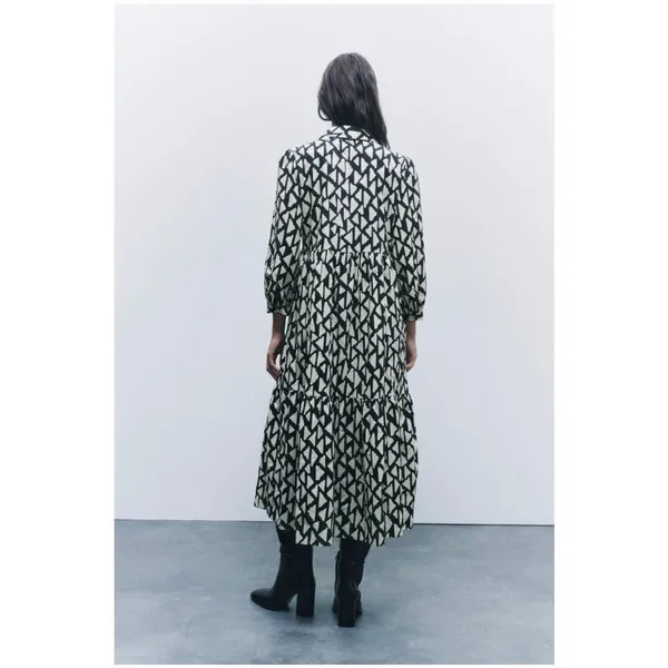 Zara New Long Print Collar Dress Black - Image 4