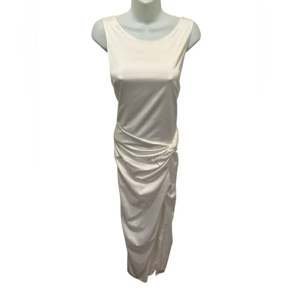 Abercrombie & Fitch Wedding Gown Sz XL Winter White Cut Out Back Slit Side Satin - Image 2