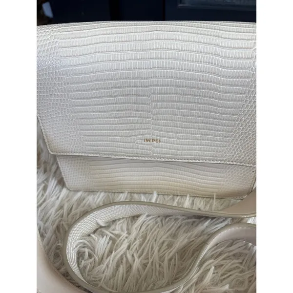 JW PEI Cream Lizard Embossed Leather‎ Flap Shoulder Crossbody Bag Gold Hardware - Image 2
