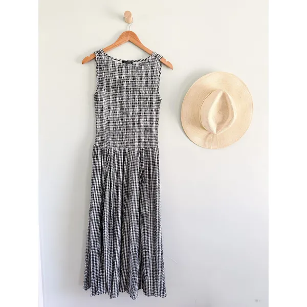 J.Crew | NWT Lina Smocked Midi Dress in Black White Gingham | Sz XS - Image 2