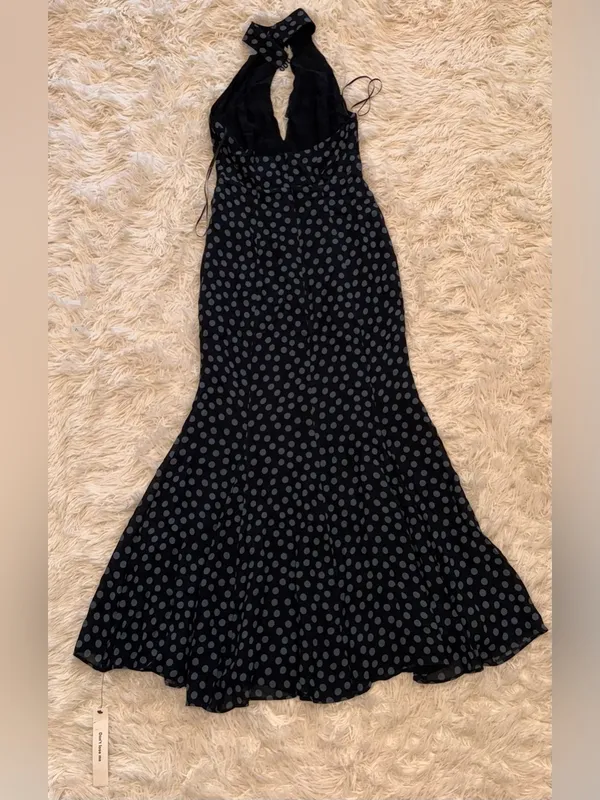 NEW REFORMATION Noele Maxi halter Dress blue Black polka dot sz 4 - Image 7