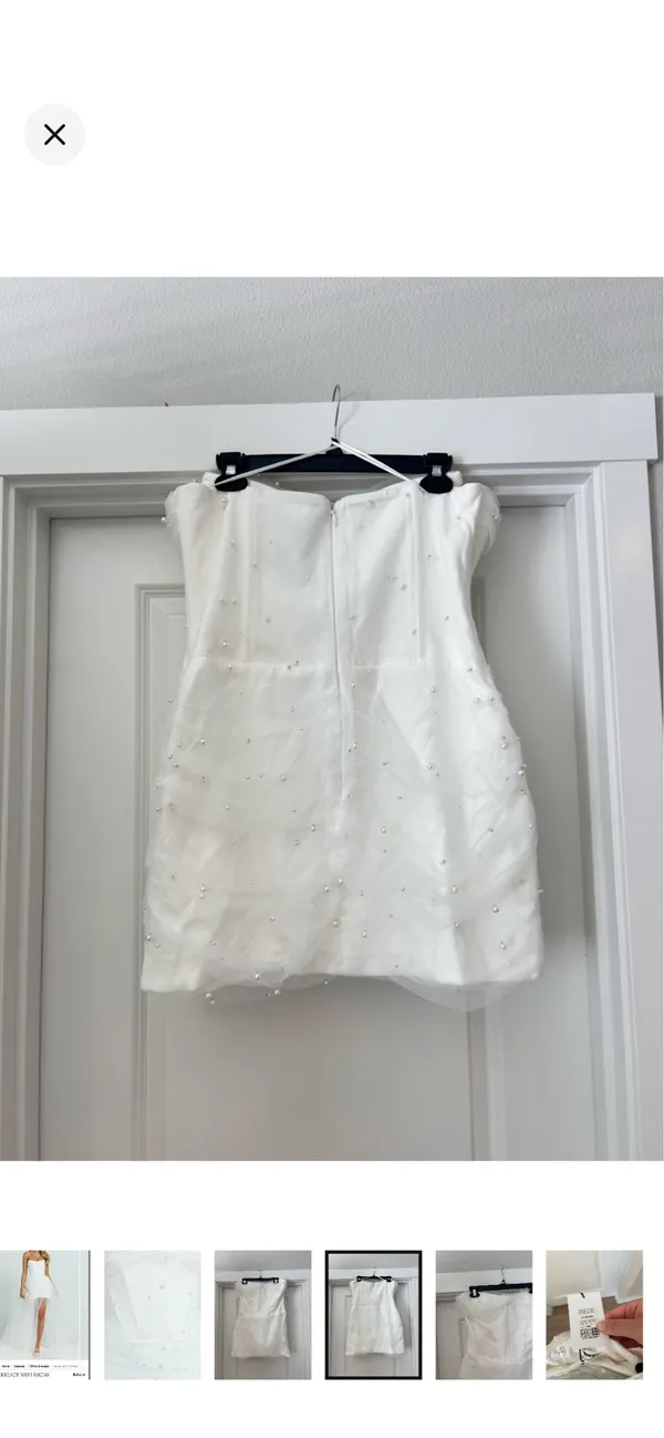 Showpo White Strapless Pearl-Embellished Mini Gown Dress Size 12 L - Image 7