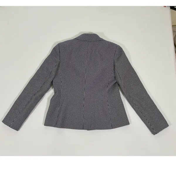 Le Suit Womens Navy Blue White Houndstooth Two Button Blazer Jacket Size 6 - Image 2