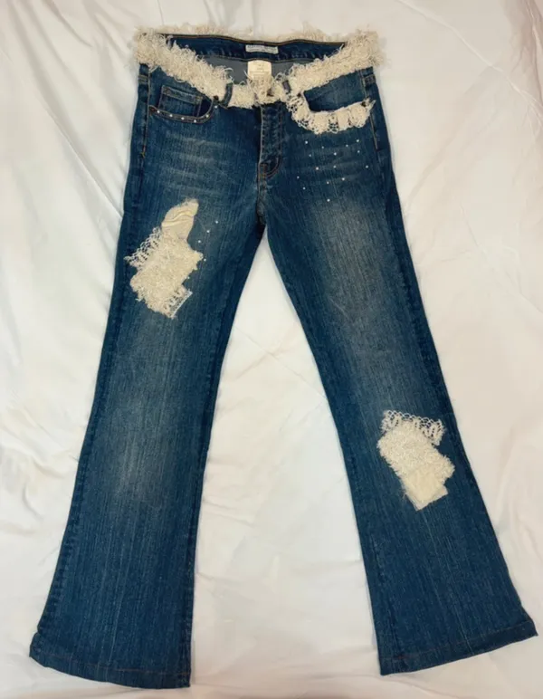 Alberto Makali Y2K Lace Rhinestone Bootcut Jeans Size 4 - Image 2