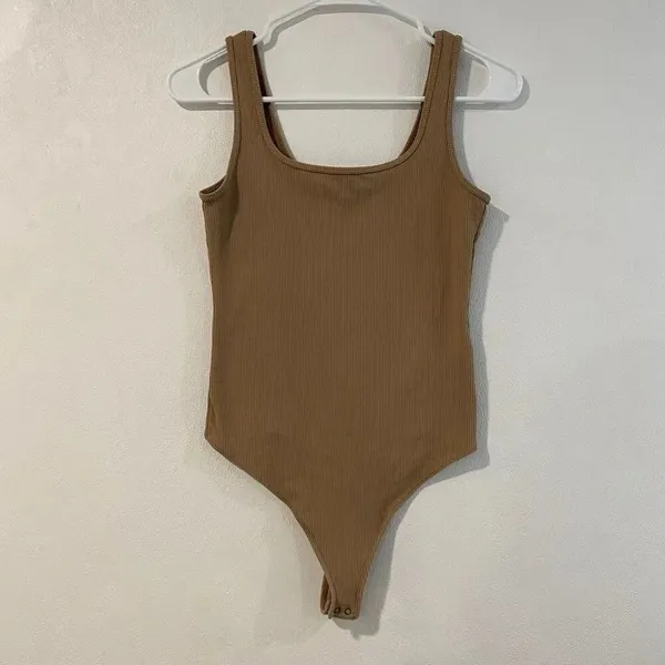 Abercrombie & Fitch Soft A&F Ribbed Bodysuit Tan Beige Size M - Image 2