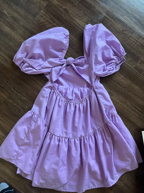Puff Sleeve Dress Purple - Image 2