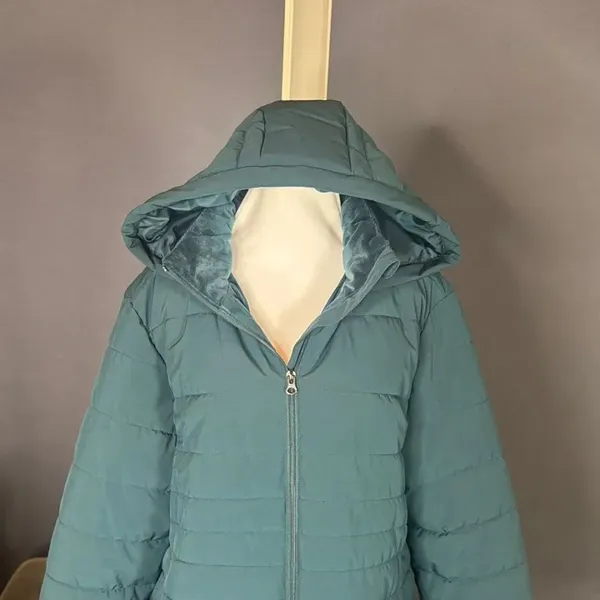 Swiss Tech Women’s Blue Green Puffer Jacket Hooded Quilted Design Size L 12/14 - Image 4