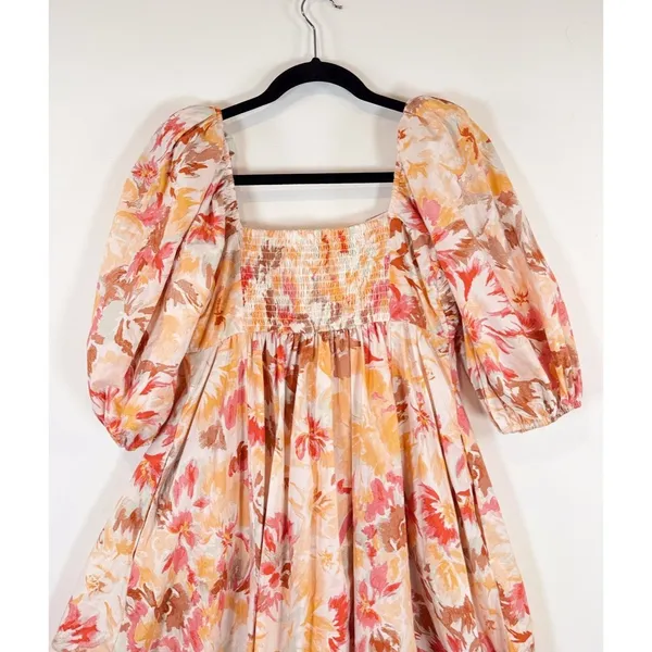 Abercrombie Fitch Womens Dress Peach Ruched Bodice Puff Sleeve Mini A Line Small - Image 10