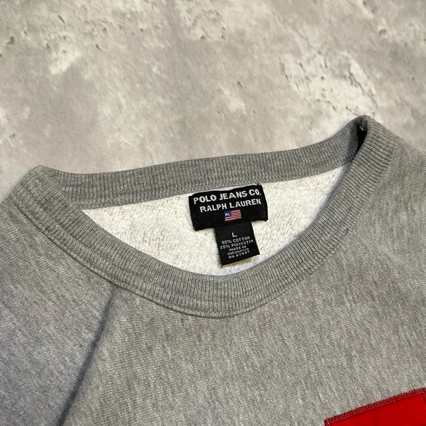 Polo Jeans Co. Vintage Y2K Polo Ralph Lauren Jeans Co. Grey & Red Embroidered Heavy Cotton Crewneck Sweatshirt - Image 4