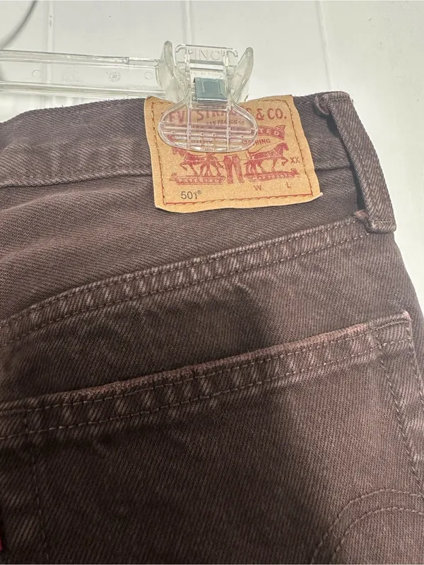 Levi’s 501 High-Rise Straight Leg Brown Denim Jeans with Frayed Hem - Image 6