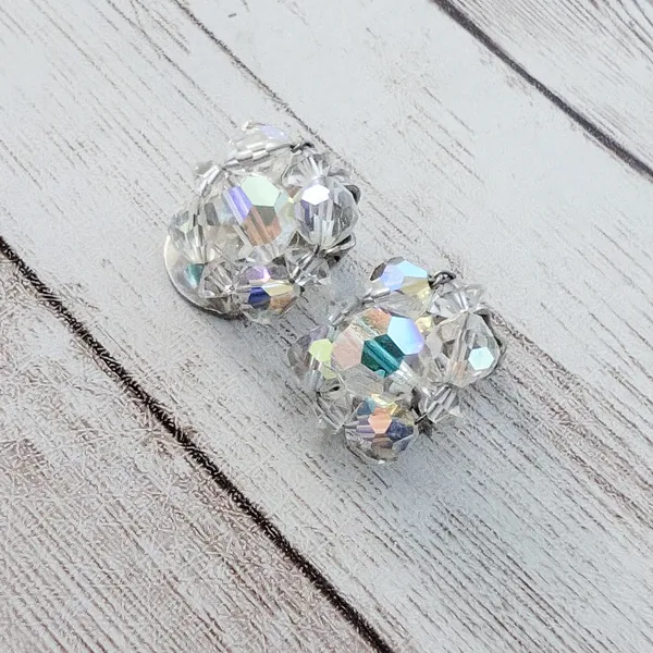 Vintage Clip On Earrings Iridescent 5/8" - Image 4