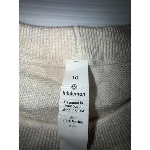 Lululemon Sweater Womens 10 Beige‎ Sit In Lotus Merino Wool Thumbholes Pullover - Image 3