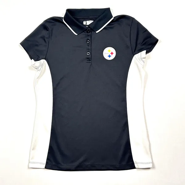 NFL Pittsburgh Steelers Polo Shirt‎ Women's Team Apparel Medium Black White - Image 2