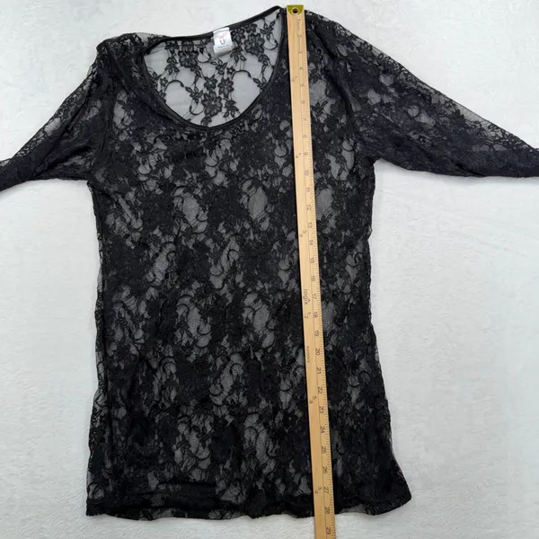 Whimsigoth Large Top Sheer Black Floral Lace Long Sleeve Scoop Neck Coquette - Image 7