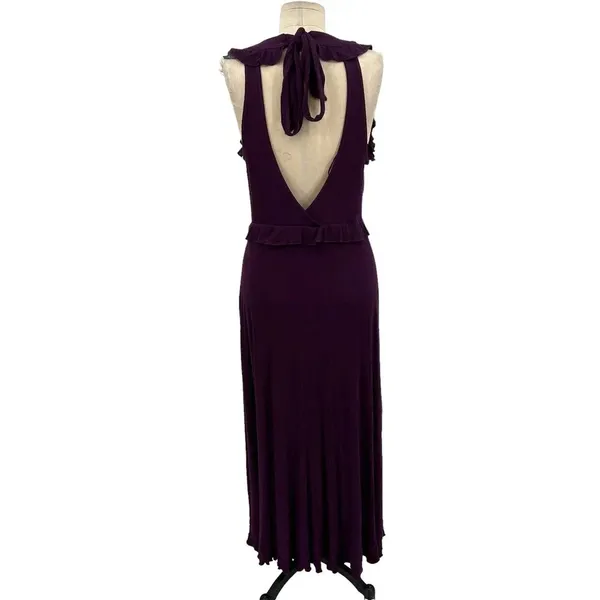 Anthropologie Maxi Dress‎ Deep-V Ruffled Sleeveless Viscose Purple Size Medium - Image 7