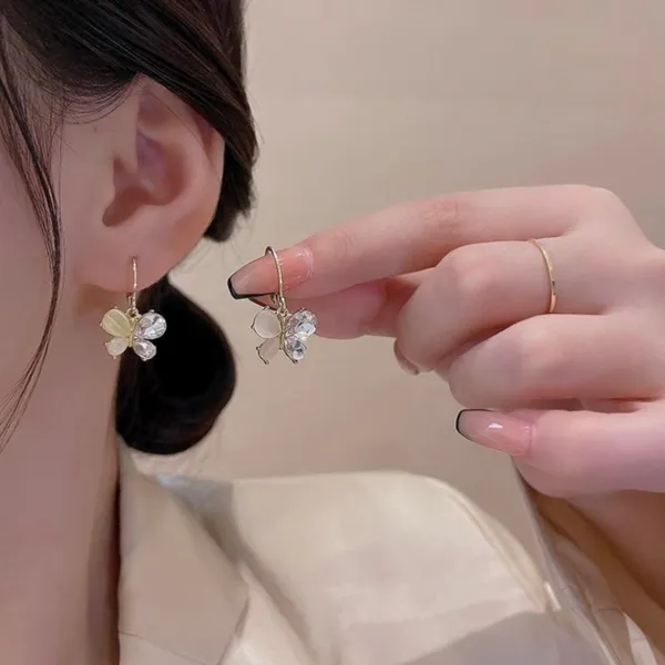 Women's Crystal Butterfly Drop Dangle Hoop Earrings - Image 4