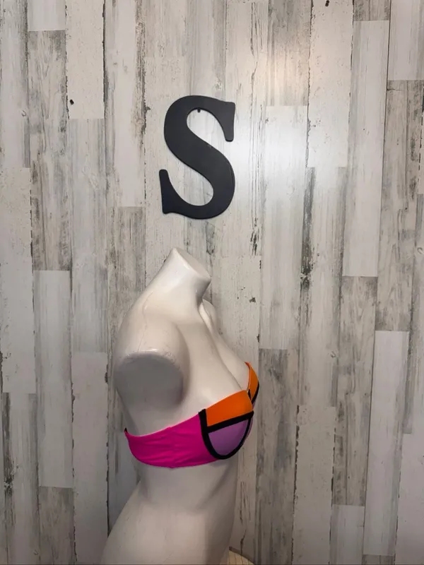 SheIn Colorblock Neoprene Style Bandeau Bikini Top Womens S Neon Pink Orange Purple - Image 3