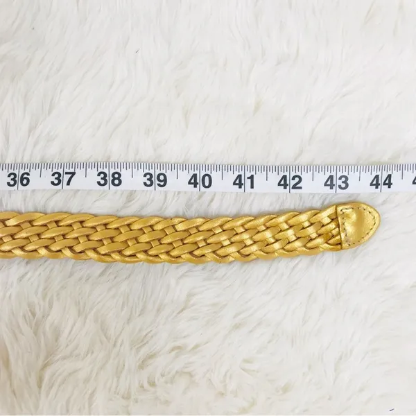 VINTAGE 90s Gold Metallic Woven Leather Belt Braided‎ Y2K Retro Medium Large - Image 10