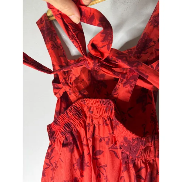 Free people meet me in Maui printed mini dress heat red wave floral size small - Image 3