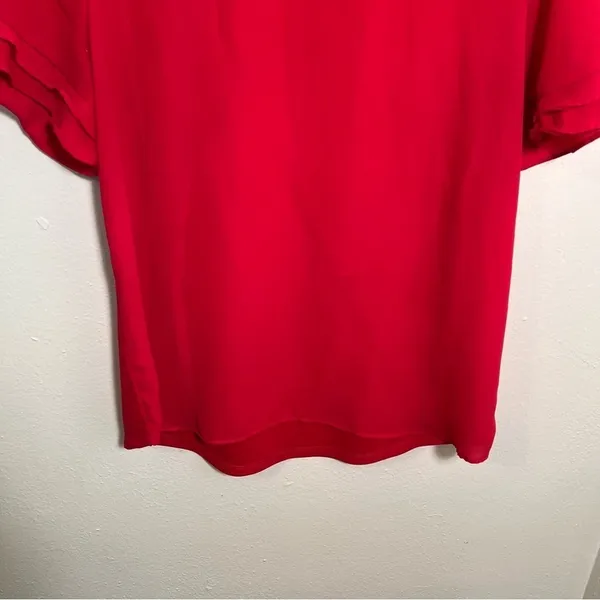Ann Taylor Women's Size Medium‎ Blouse Red Pink Short Ruffle Sleeve Boatneck - Image 3