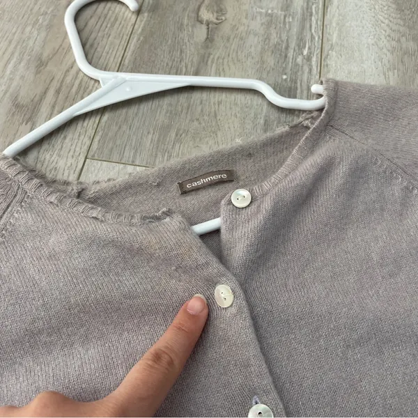 Minimalist Cashmere Cardigan crop button womens Beige (large) basic soft comfy Gray - Image 7