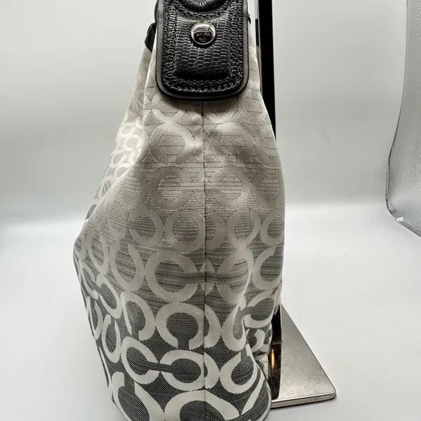 Coach Kristen Shoulder Bag Op Art Ombre Gray Fabric and Leather Purse 16793 - Image 5