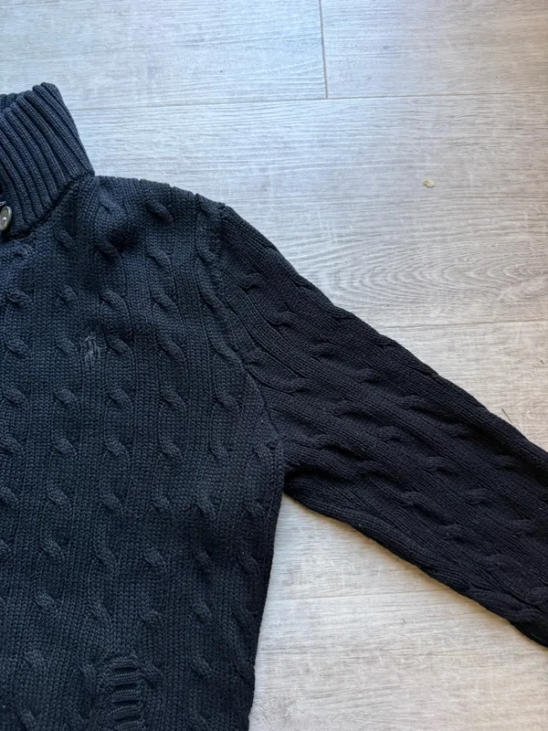 Ralph Lauren Golf Cable Knit Smock Neck 100% Cotton Black Cardigan Size M - Image 7