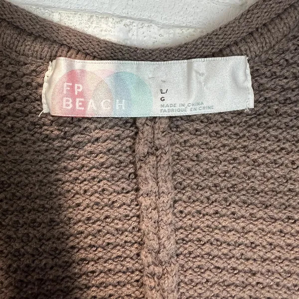 Free People‎ Beach Hailee Sweater Jumper Overalls Large Taupe FP Knit Pockets L - Image 10