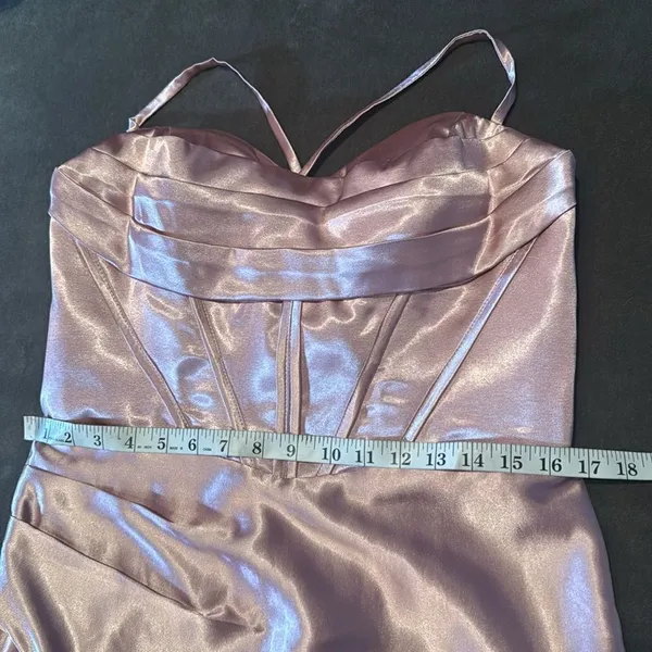 Pink Full Length Prom Party Dress Criss Cross Back Straps Leg Slit Size 14 NEW - Image 9