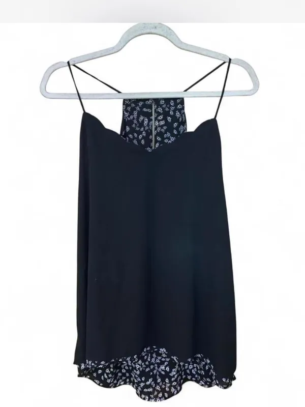 Express Barcelona Cami Black White Ditsy Floral Reversible Scalloped Neck Size L - Image 4