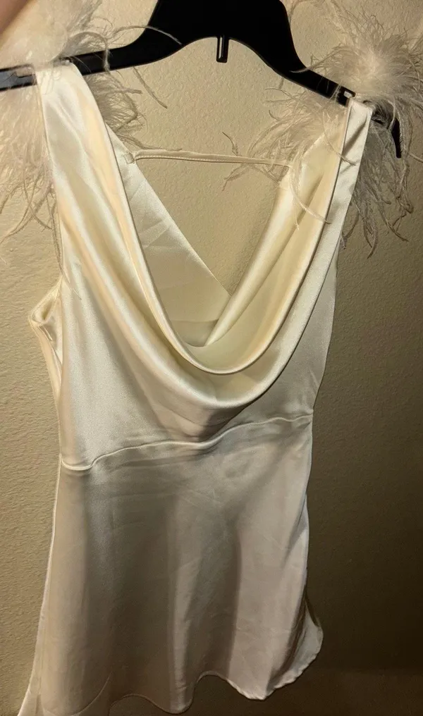 Forever 21 Feather-Trim Satin Slip Dress - Image 2