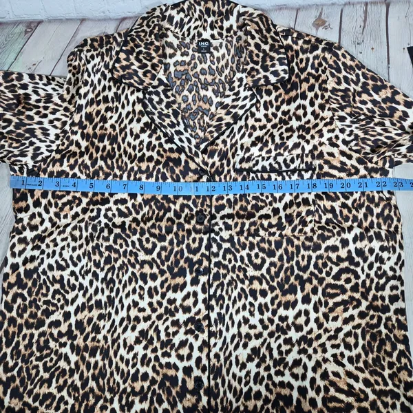INC International Concepts Leopard Print Satin Pajama Set Brown Large NEW - Image 9