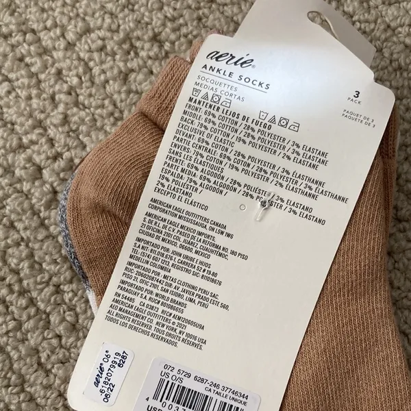 Aerie Women’s Ankle Socks Pack of Three Brown White Tan O/S One Size Cotton NWT - Image 5