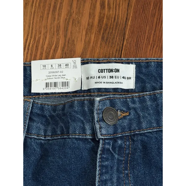 Cotton On Womens Cargo Wide Leg Jeans Nordic Blue High Rise Denim Size 6 NEW - Image 5