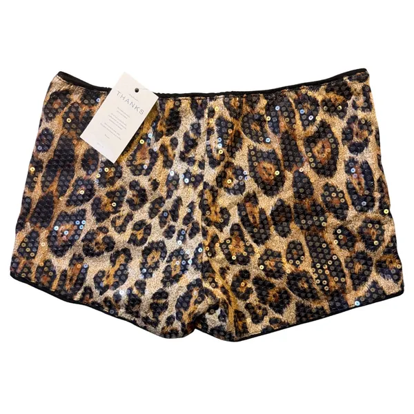 NWT MAKEMECHIC Cheetah Print Sequin Micro Shorts Low Rise‎ Y2K Medium - Image 5