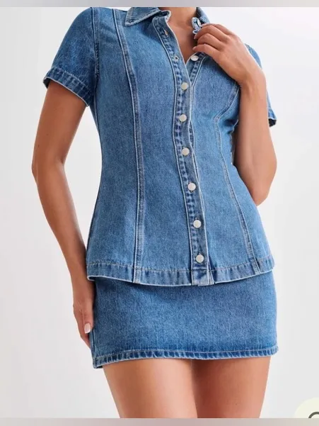 MESHKI NWT Ellie SET - medium Blue Denim Button-Front top & mini denim skirt - Image 9