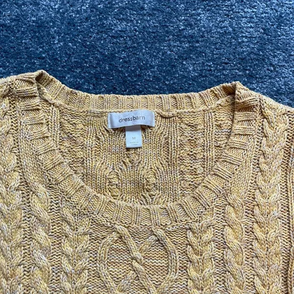 Dress Barn Women's M Yellow Cotton Blend Cable Knit Cottagecore Fall Sweater - Image 2