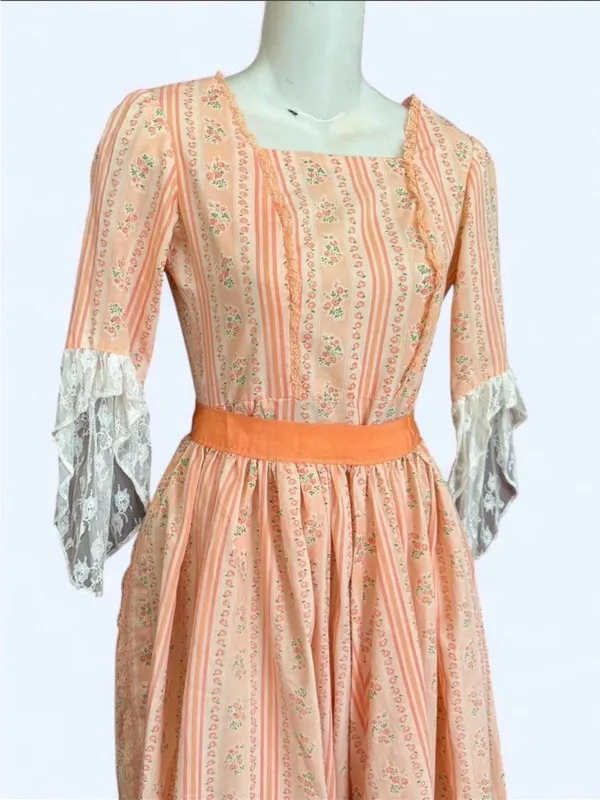 70s Bridgerton peach midi dress cottagecore - Image 2