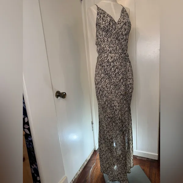 Lulu's Neutral Snake-Print Maxi Dress tie waist SZ S low back - Image 2