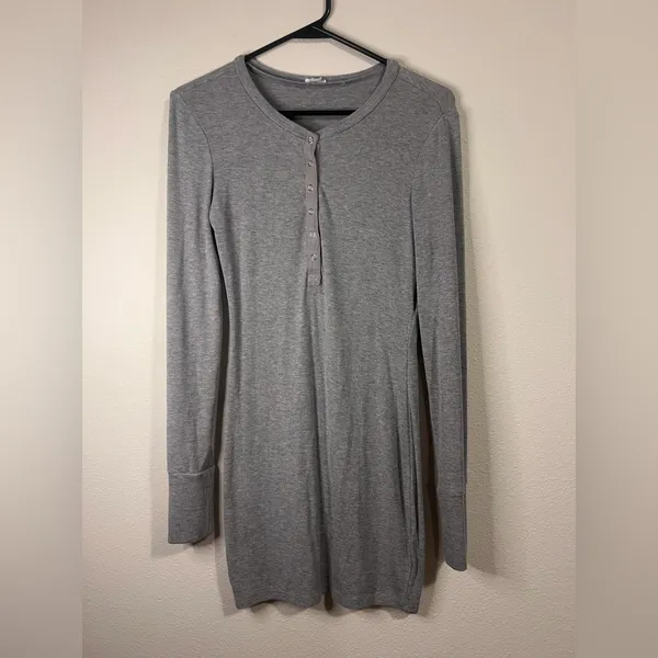 Garage Long Sleeve Grey Henley Dress - Image 2