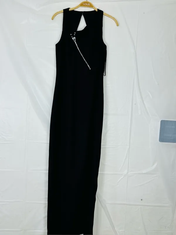 Adriana New York Black Sleeveless Maxi Dress with Rhinestone Diagonal Detail - Image 3