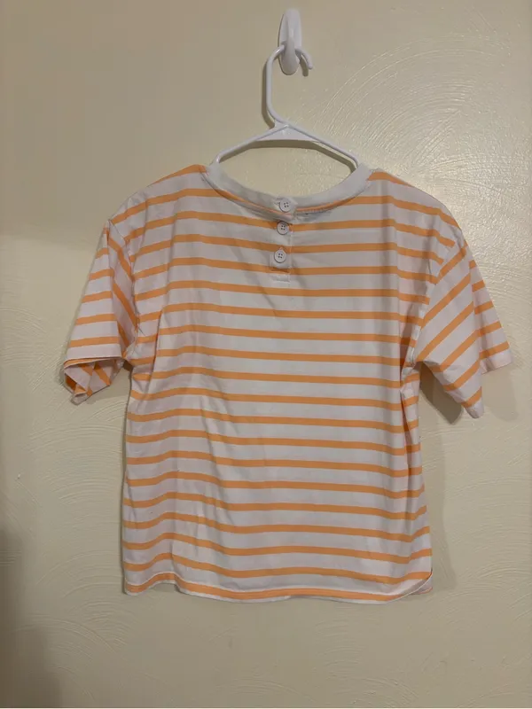 Talbots Petite MP Pima Cotton Orange White Striped Tee Top - Image 8